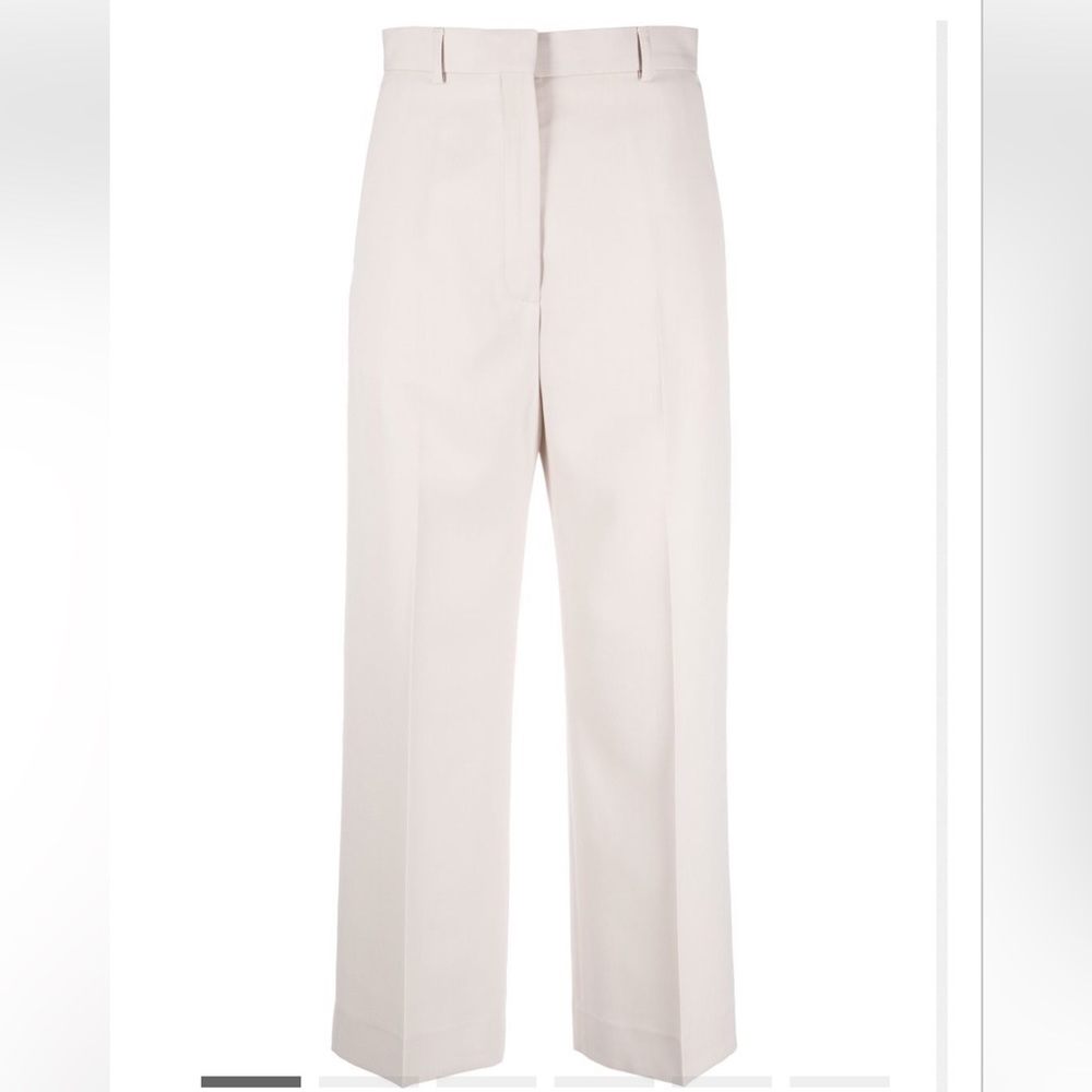 Halogen Wide-Leg High-Rise Trousers in Light Beige